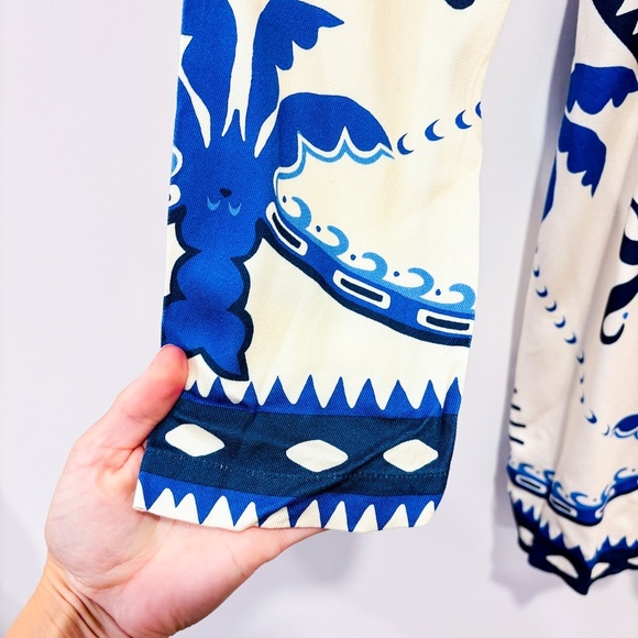 FARM RIO Long-Sleeve Blue & Cream Blazer Dress - Picture 9 of 13